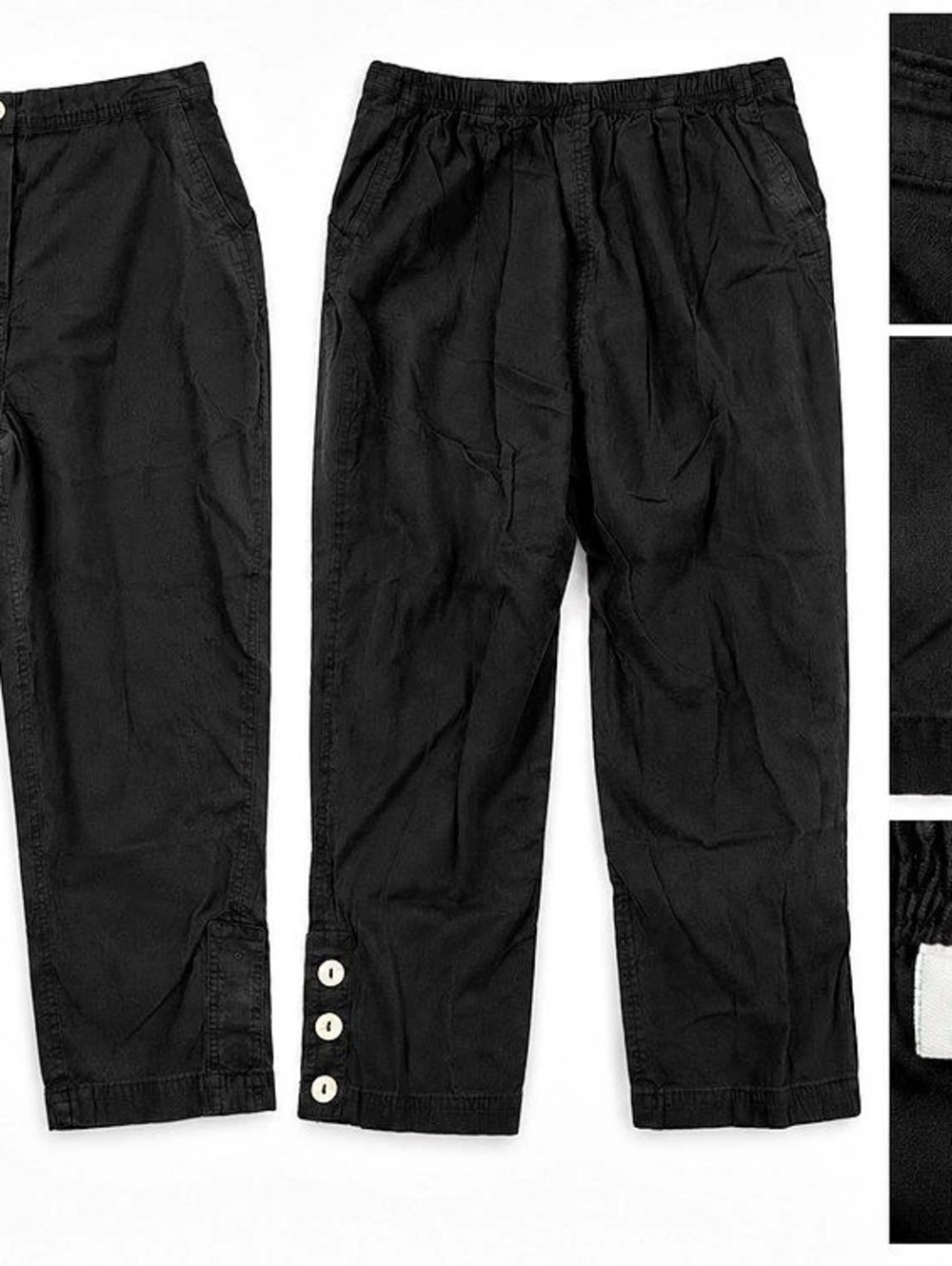 Kaktus B Women’s Small Black Capri Pants Button Hem Elastic Back Cropped